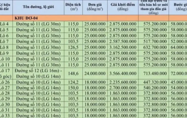 Thông báo đấu giá 32 lô đất khu dân cư núi mồ côi phường Quy Nhơn Bắc